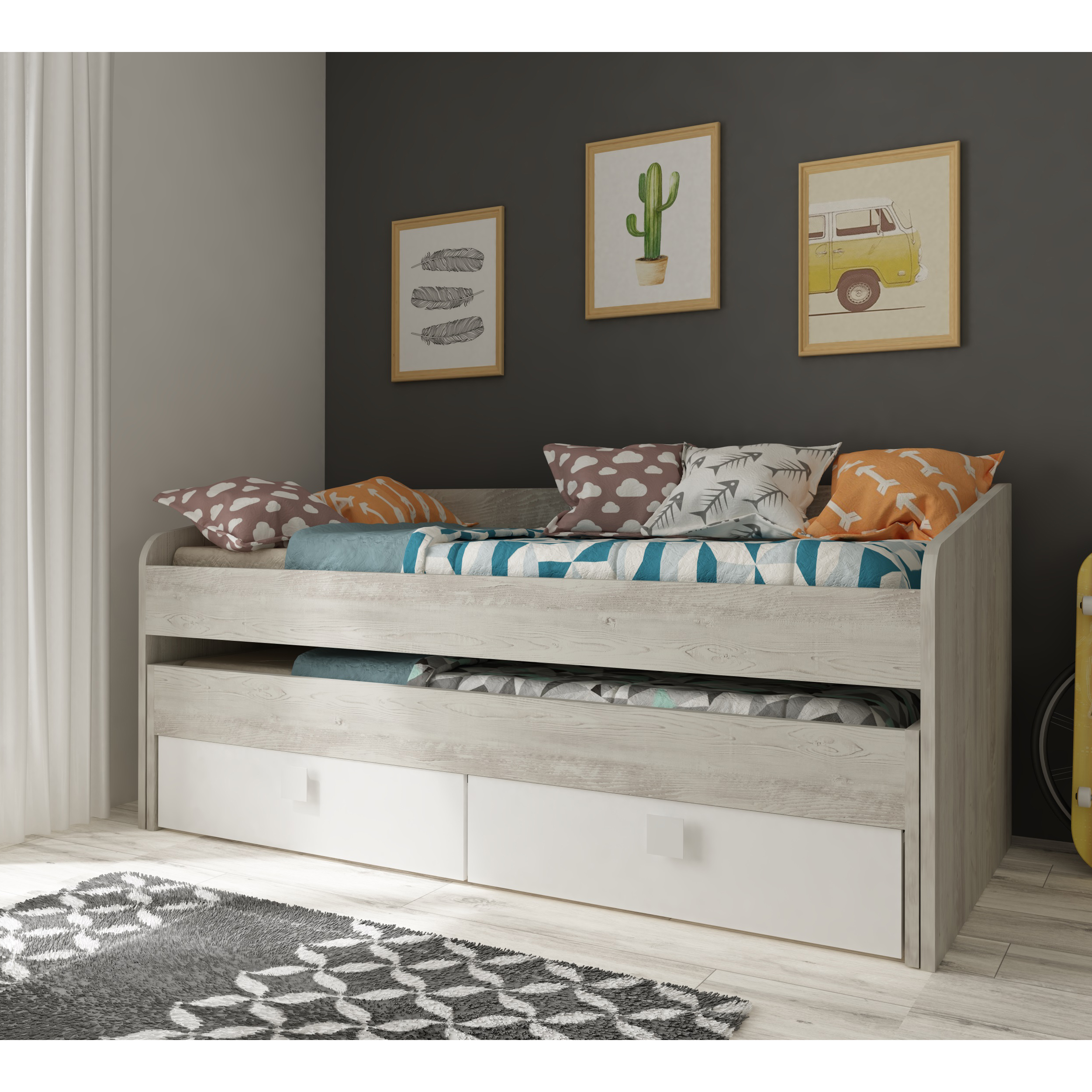 Cama dupla com 2 gavetas B012 90x190 - Image 5