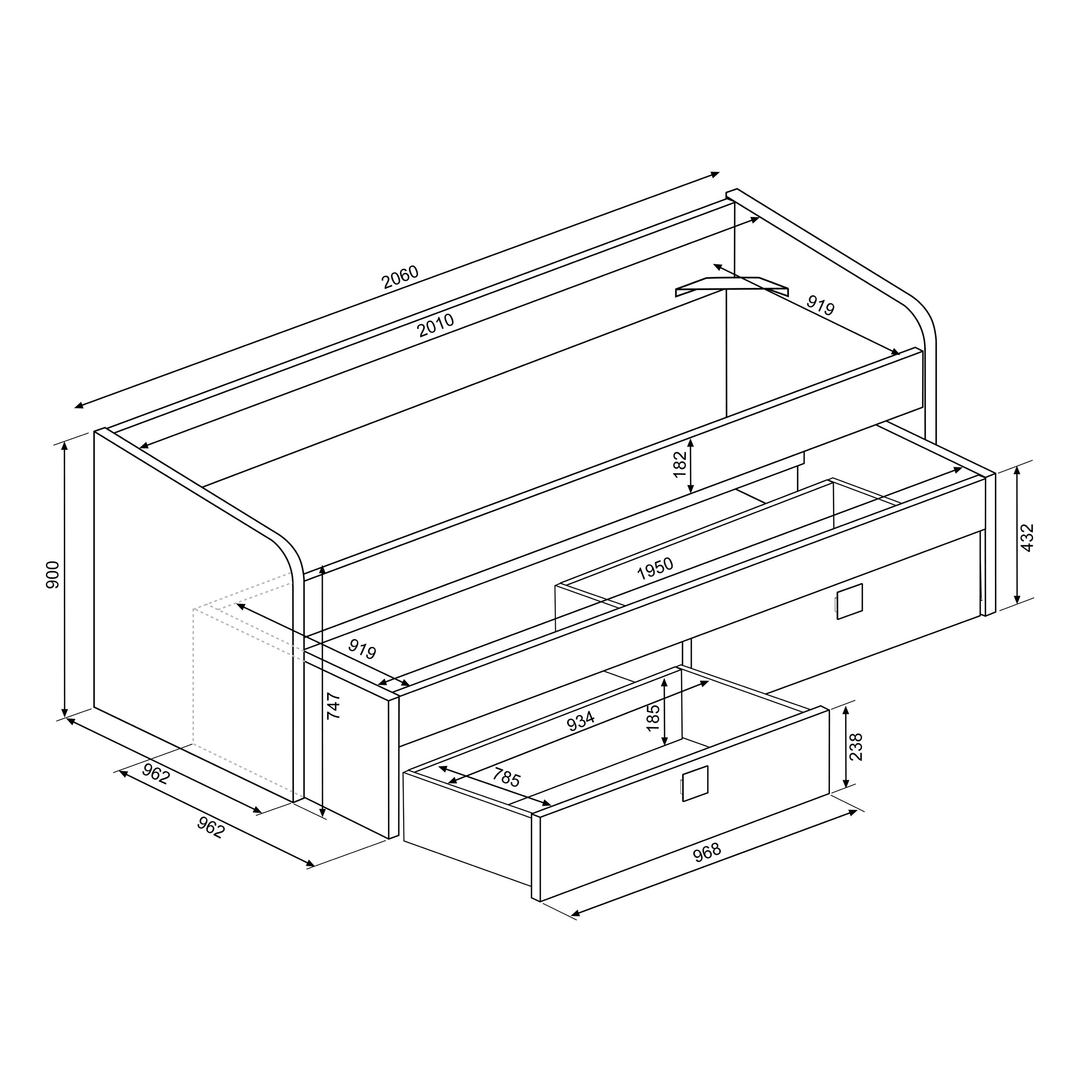 Cama dupla com 2 gavetas B012 90x190 - Image 8