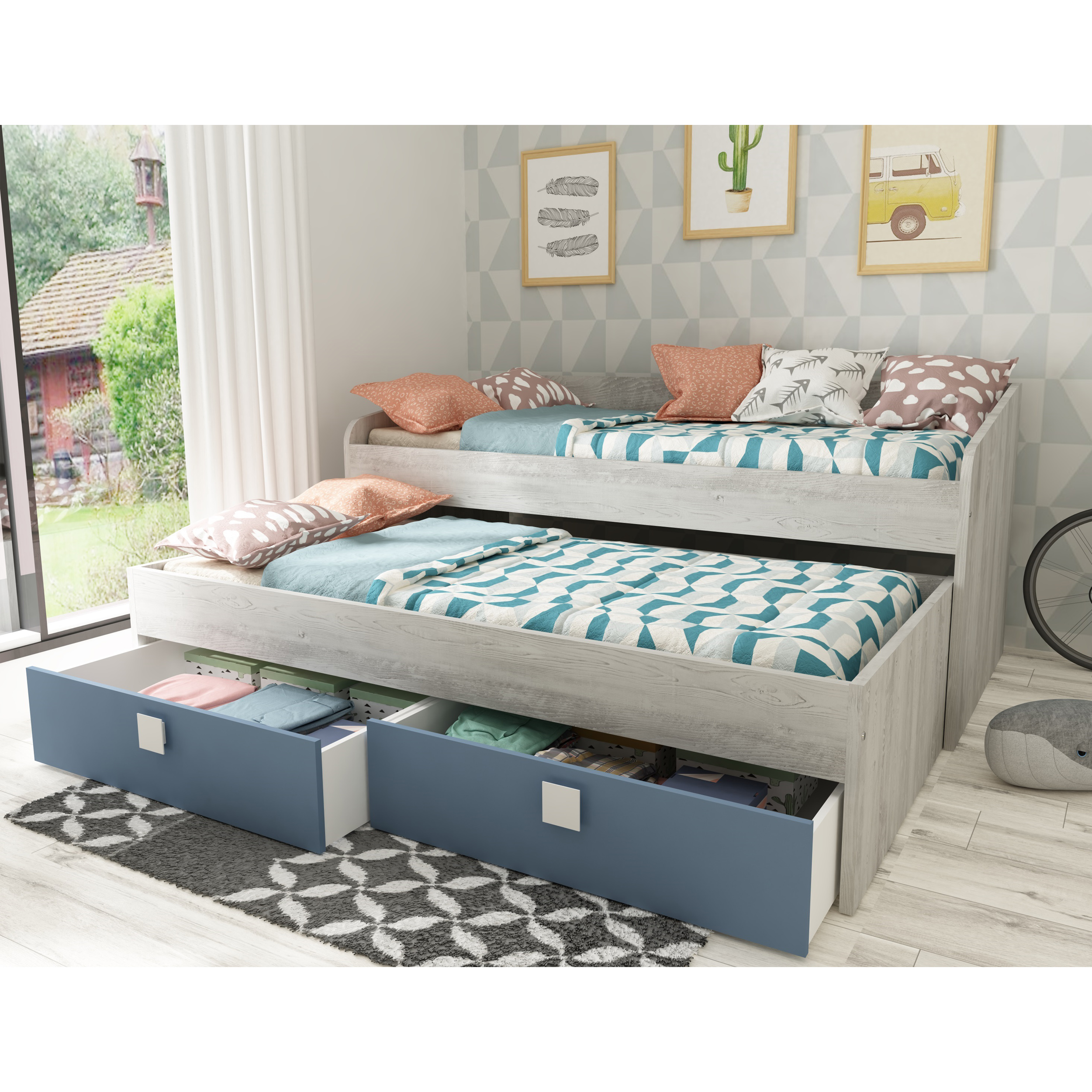 Cama dupla com 2 gavetas B012 90x190 - Image 7